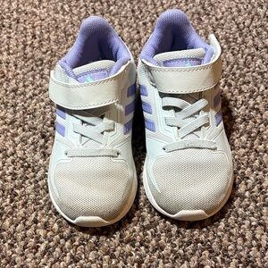 adidas Kids White and Lavender Hook-and-Loop Sneakers